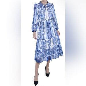 MAIA Women’s Size 6 Long Sleeve Floral Chiffon Midi Dress Floral Ruffled